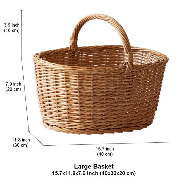 Large Picnic Food Basket with Handle, Natural Hand-woven Wicker Storage Basket, Willow Weaving Baskets for Vegetable, Natural Fruit Basket, Kitchen Storage Baskets-Paintingforhome