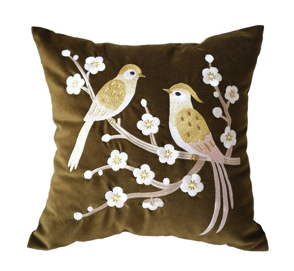 Vintage Decorative Pillows, Embroidered birds cushion, Decorative Pillows for Couch, Modern Throw Pillows for Bedroom, Decorative Pillow Arrangement Ideas for Couch-Paintingforhome