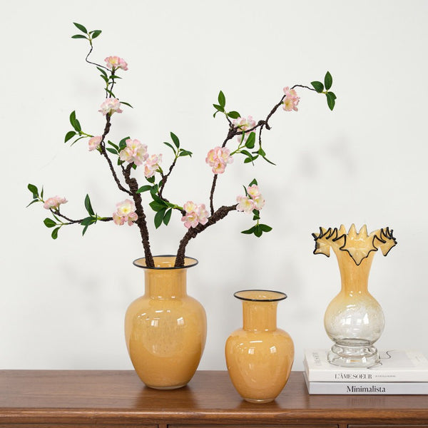 Contemporary Vases for Modern Home Decor, Handmade Liuli Vases, Color Glaze Vase, Yellow Glass Bud Vases, Centerpiece Vases on Table-Paintingforhome