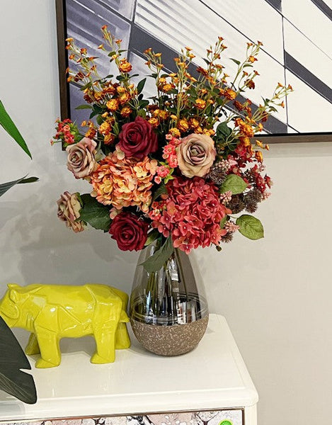 Creative Faux Silk Floral Bouquet Table Centerpiece, Modern Artificial Floral Arrangement for Bedroom, Large Bunch of Autumn Flowers Arrangement Interior Design-Paintingforhome