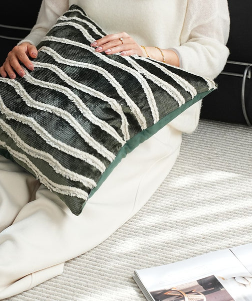 Large Simple Throw Pillow for Bedroom, Contemporary Pillows, Abstract Decorative Throw Pillows, Green Square Modern Throw Pillows for Couch-Paintingforhome