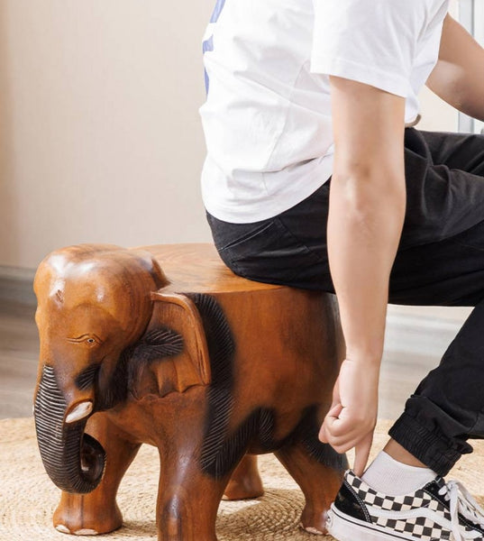 Handmade Solid Wood low Stool, Elephant Wooden Stool, Elephant Sofa Stool, Dining Table Stool, Creative Shoe-changing Stool-Paintingforhome