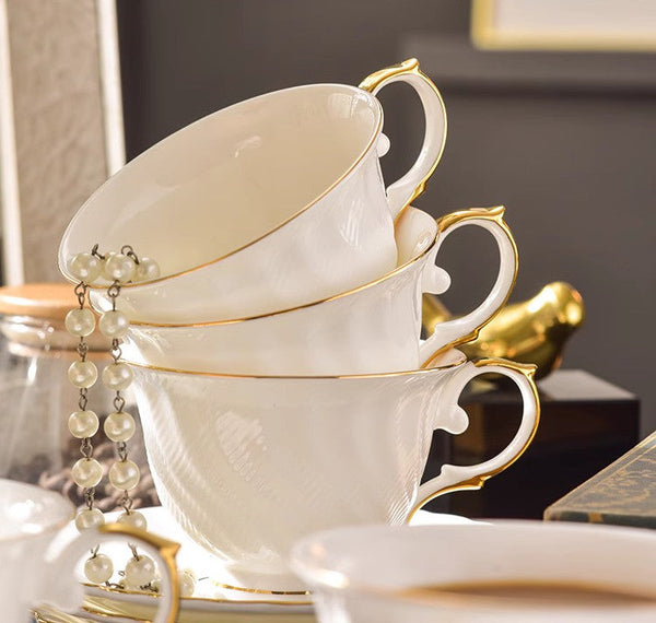 White Porcelain Tea Cup Saucer Set, 8 oz British Tea Cup and Saucer in Gift Box, Unique British Ceramic Coffee Cups for Traditional Afternoon Tea-Paintingforhome