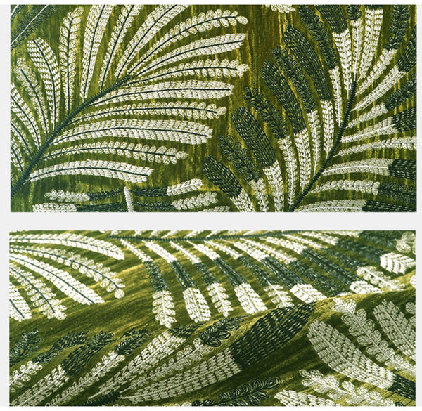 Large Throw Pillow for Interior Design, Embroidery Leaves Green Decorative Sofa Pillows, Luxury Decorative Throw Pillows for Couch, Large Square Modern Sofa Pillows-Paintingforhome