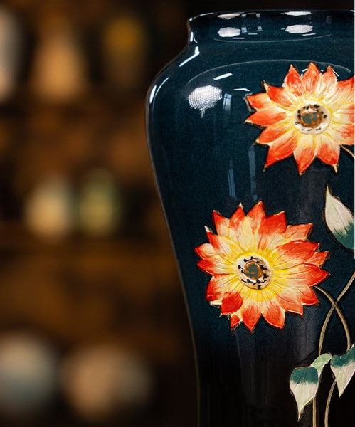 Ceramic Bouquet Vases, Sunflower Vases on Table, Porcelain Flower Vases, Dining Table Centerpiece, Handmade Water Holding Flower Vase-Paintingforhome