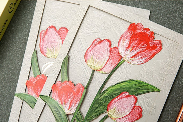 Creative Birthday Greeting Card, Tulip Flower Greeting Cards, Beautiful Greeting Cards to Friends, Original Handmade Greeting Cards-Paintingforhome