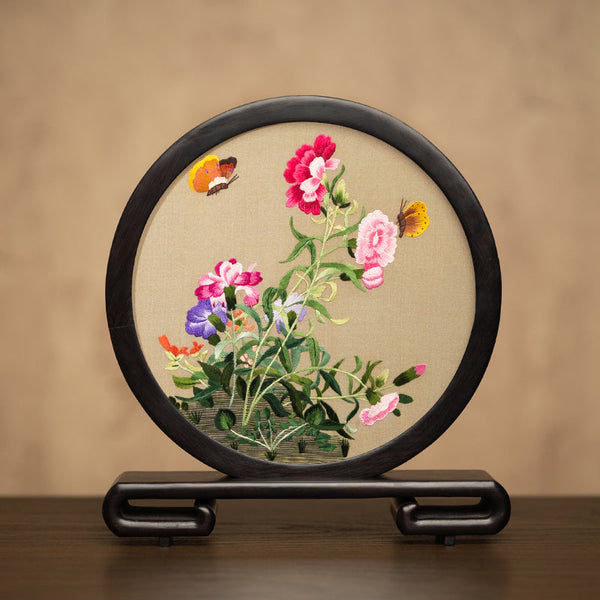 Unique Birthday Gift, Traditional Chinese Suzhou Embroidery Ornament, Exclusive Business Present Flower and Butterfly Embroidered Decor, Premium Souvenir-Paintingforhome