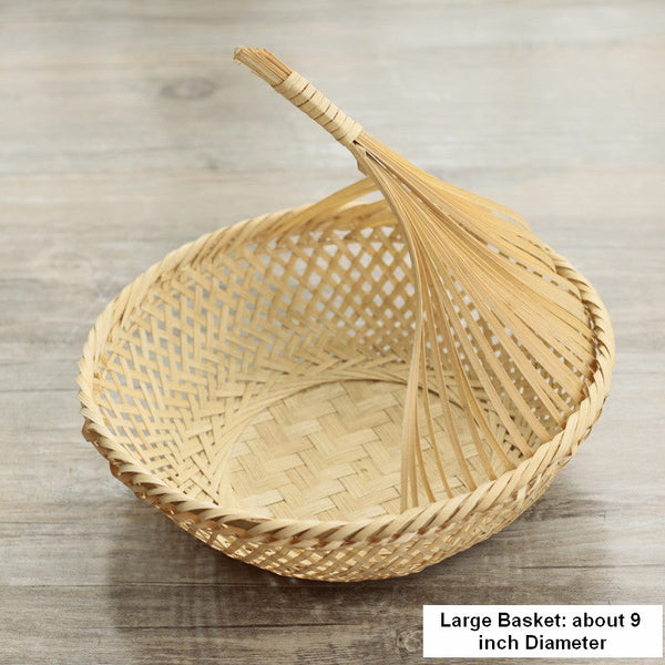 Lovely Cute Picnic Food Basket, Bamboo Basket for Food, Natural Fruit Basket Kitchen Storage Baskets, Natural Hand-woven Bamboo Basket-Paintingforhome
