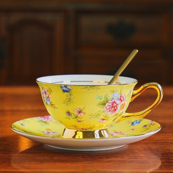 Flower Tea Cup and Saucer Set of 2 Cups in Gift Box, Porcelain Tea Cup Saucer Set, Floral Ceramic Coffee Cup with Saucer, Beautiful British Tea Cup and Saucer-Paintingforhome