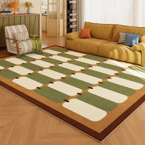 Geometric Area Rugs, Mid Century Contemporary Rugs, Green Modern Rugs for Living Room, Colorful Area Rugs for Bedroom-Paintingforhome