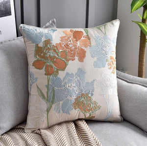 Decorative Sofa Pillows for Couch, Embroider Flower Cotton Pillow Covers, Cotton Flower Decorative Pillows, Farmhouse Decorative Pillows-Paintingforhome