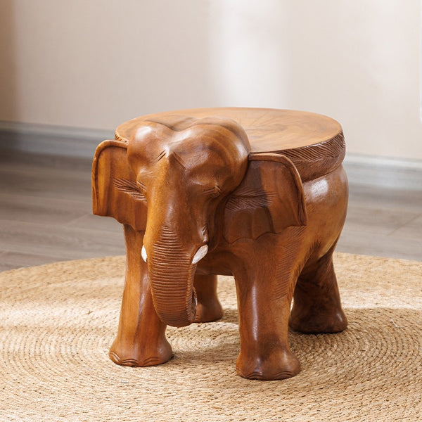 Dining Table Stool, Handmade Solid Wood low Stool, Elephant Wooden Stool, Elephant Sofa Stool, Creative Shoe-changing Stool-Paintingforhome