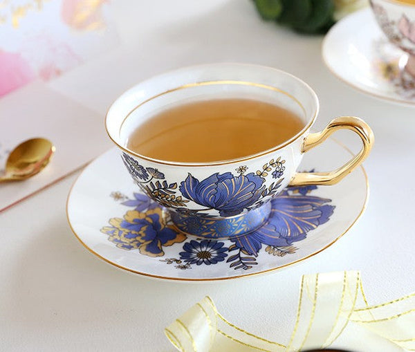 Elegant Ceramic Coffee Cups, Afternoon British Tea Cups, Unique Iris Flower Tea Cup and Saucer in Gift Box, Royal Porcelain Tea Cup Set-Paintingforhome