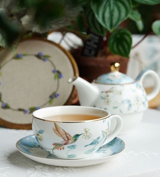 Stackable Teapot and Cup Set, Ceramic Tea Pot with Integrated Cup, Porcelain Teapot with Matching Cup and Saucer in Gift Box, Mother-and-Baby Teapot with Matching Saucer-Paintingforhome