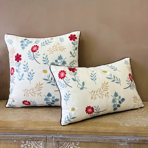 Decorative Throw Pillows for Couch, Embroider Flower Cotton Pillow Covers, Spring Flower Decorative Throw Pillows, Farmhouse Sofa Decorative Pillows-Paintingforhome