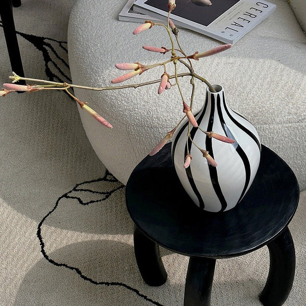 Water Holding Flower Vases, Black and White Striped Ceramic Vase, Porcelain Flower Vases, Modern Flower Vases on Table-Paintingforhome