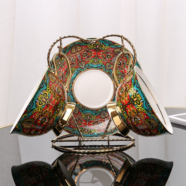 Royal Porcelain Tea Cup Saucer Set, Elegant British Ceramic Coffee Cups, Unique British Tea Cup and Saucer in Gift Box-Paintingforhome