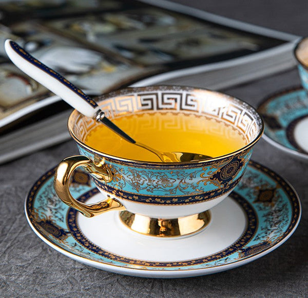 Unique Tea Cup and Saucer in Gift Box, Elegant British Ceramic Coffee Cups, Bone China Porcelain Tea Cup Set for Office-Paintingforhome