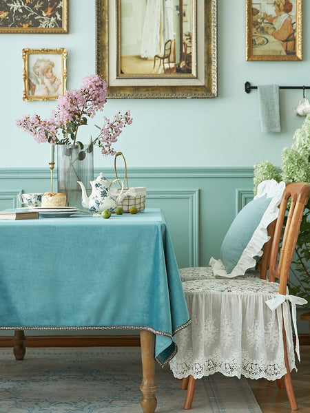 Ramie Velvet Rectangle Tablecloth for Home Decoration, Blue Square Tablecloth for Round Table, Modern Blue Table Cloth for Dining Room Table-Paintingforhome