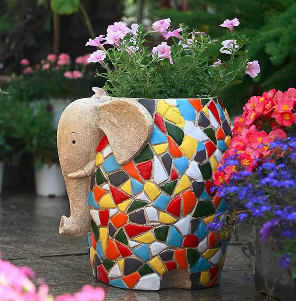 Unique Animal Statue for Garden Ornaments, Large Elephant Flowerpot, Modern Animal Flower Pot, Resin Statue for Garden, Villa Outdoor Decor Gardening Ideas-Paintingforhome