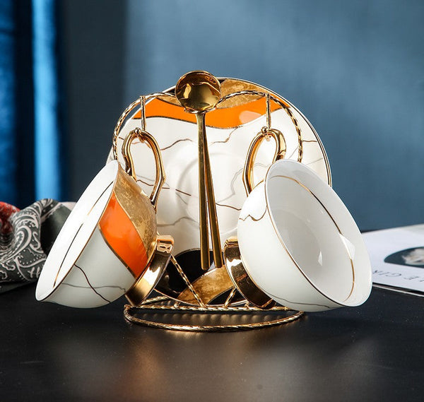 Elegant Royal Ceramic Coffee Cups, 6.8 oz Tea Cup and Saucer in Gift Box as Birthday Gift, Beautiful British Tea Cups, Creative Porcelain Tea Cup Set-Paintingforhome