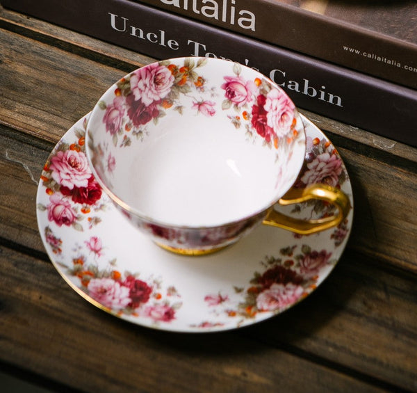 Unique Royal Coffee Cup and Saucer, Elegant Flower Ceramic Cups, Creative Porcelain Tea Cup Saucer Set, Beautiful British Tea Cups-Paintingforhome