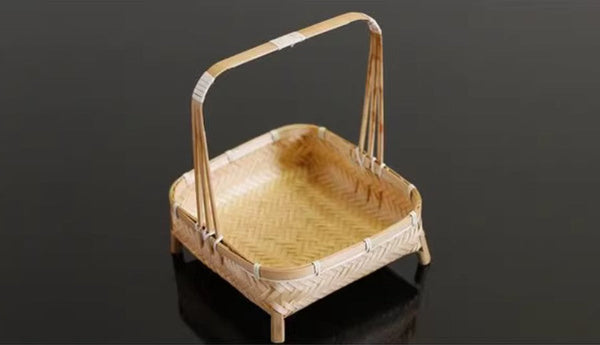 Lovely Cute Picnic Hand basket, Hand-woven Basket with Handle, Bamboo Basket for Food, Natural Fruit Basket, Kitchen Storage Baskets-Paintingforhome