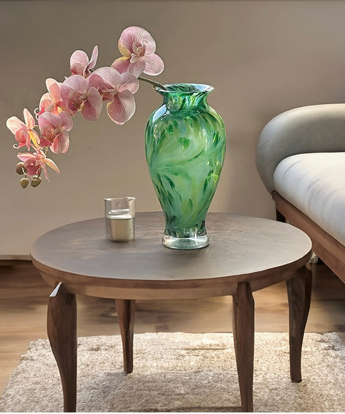 Large Green Glass Flower Vases, Modern Glass Flower Vases, Water Holding Flower Vases, Handmade Flower Vases on Table-Paintingforhome
