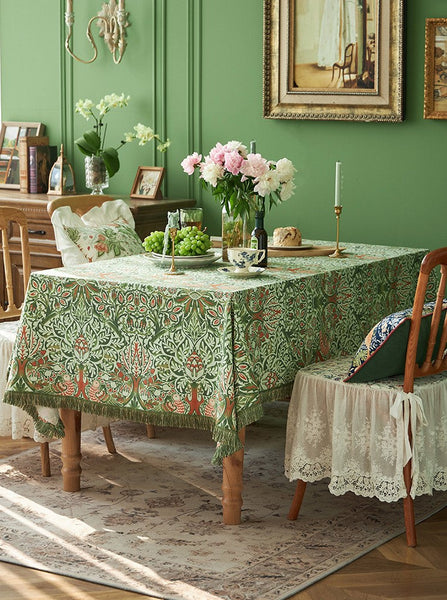 Green Flower Pattern Tablecloth for Home Decoration, Large Square Tablecloth for Round Table, Extra Large Rectangle Tablecloth for Dining Room Table-Paintingforhome