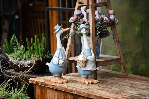 Duck Couple Statue for Garden, Animal Statue for Garden Courtyard Ornament, Villa Outdoor Decor Gardening Ideas-Paintingforhome