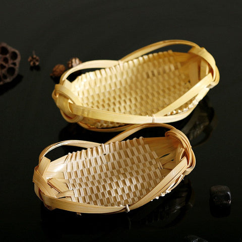 Natural Hand-woven Bamboo Basket, Lovely Cute Picnic Food Basket, Bamboo Basket for Food, Natural Fruit Basket Kitchen Storage Baskets-Paintingforhome