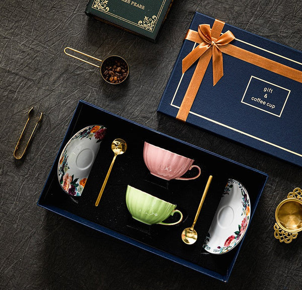 Elegant Ceramic Coffee Cups, Beautiful British Tea Cups, Creative Porcelain Tea Cup Saucer Set, 6.8 oz Tea Cup and Saucer in Gift Box-Paintingforhome