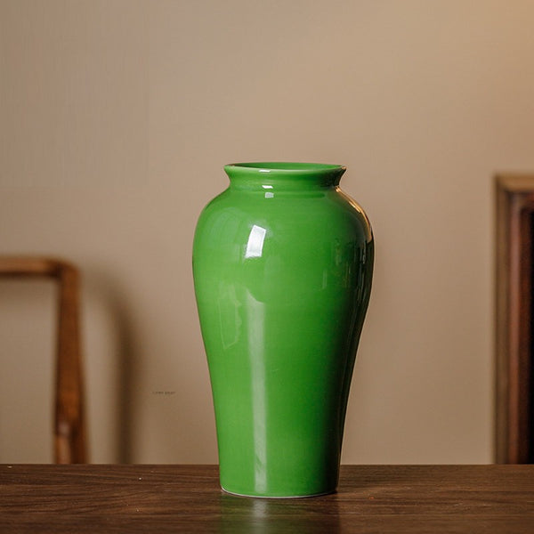 Vintage Flower Vases on Table, Handmade Water Holding Flower Vase, Centerpiece Ceramic Bud Vases, Green Porcelain Flower Vases-Paintingforhome