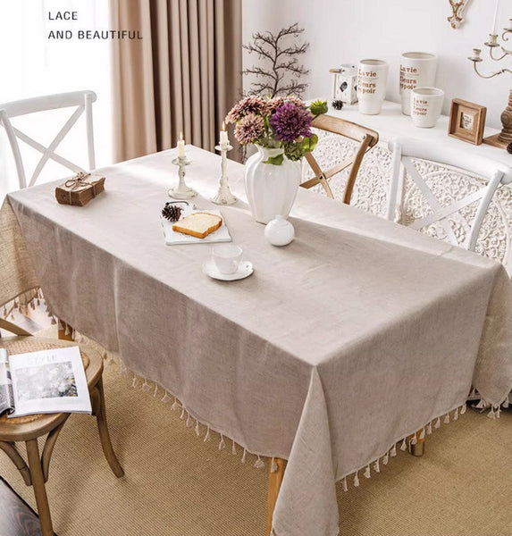 Brown Tablecloth for Home Decoration, Simple Linen Rectangle Table Cover for Dining Room Table, Modern Table Cloth, Square Tablecloth for Oval Table-Paintingforhome