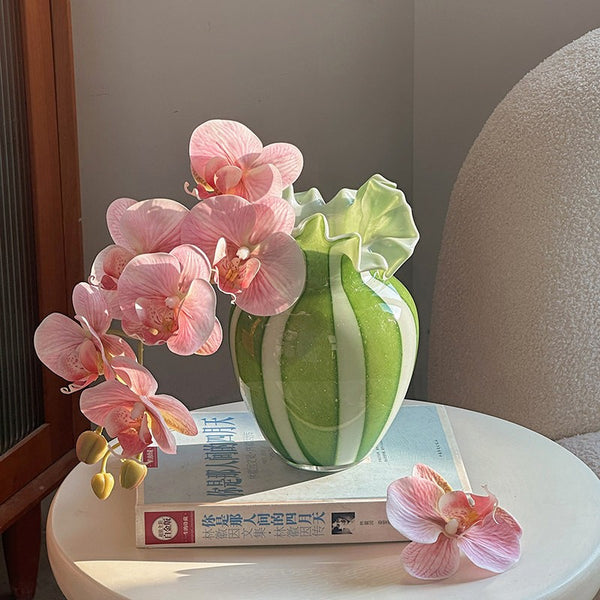 Modern Glass Flower Vases, Green Glass Flower Vases, Bud Vases, Water Holding Flower Vases, Handmade Flower Vases on Table-Paintingforhome