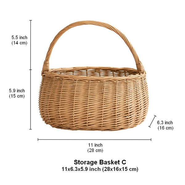 Wicker Storage Basket for Kitchen, Hand-woven Picnic Food Basket with Handle, Willow Weaving Baskets for Vegetable, Natural Fruit Basket, Storage Basket for Shelves-Paintingforhome