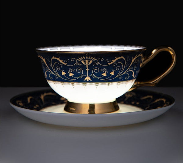 Porcelain Tea Cup Saucer Set, Unique Blue Tea Cup and Saucer in Gift Box, Royal Ceramic Cups, Elegant Ceramic Coffee Cups-Paintingforhome