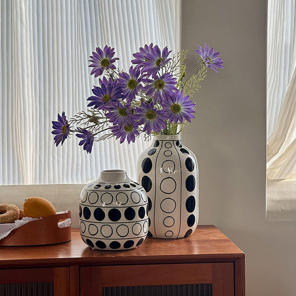 Ceramic Bud Vases, Black and White Polka Dot Flower Vase, Small Flower Vases on Table, Modern Porcelain Flower Vases, Handmade Water Holding Flower Vases-Paintingforhome