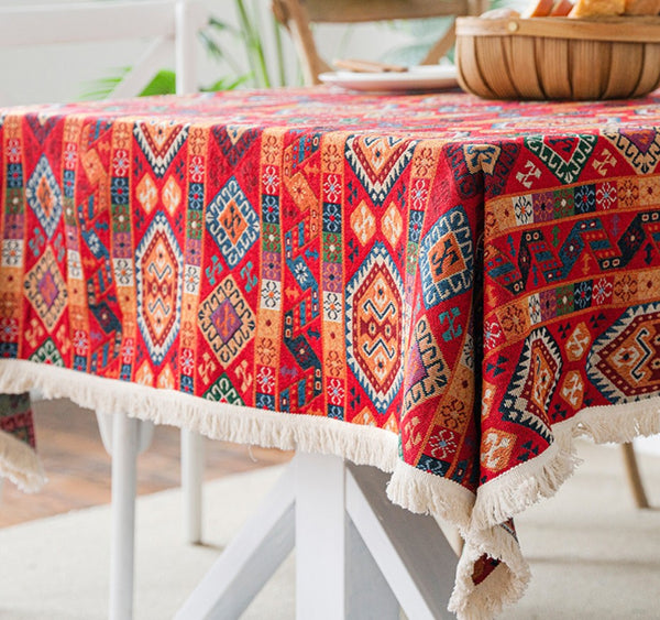 Bohemian Rectangular Tablecloth for Oval Table, Oriental Rectangular Table Covers for Coffee Table, Large Modern Linen Tablecloths-Paintingforhome
