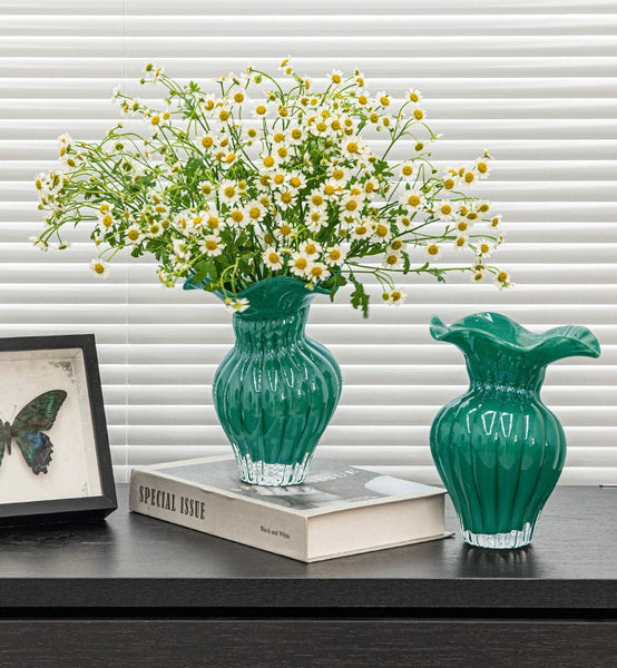 Unique Handmade Liuli Vases, Color Glaze Vase, Contemporary Vases for Modern Home Decor, Green Glass Bud Vases, Centerpiece Vases on Table-Paintingforhome