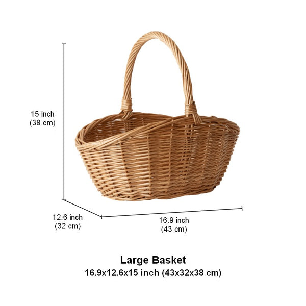 Natural Hand-woven Wicker Storage Basket, Large Picnic Food Basket with Handle, Lovely Willow Weaving Baskets for Vegetable, Natural Fruit Basket, Kitchen Storage Baskets-Paintingforhome