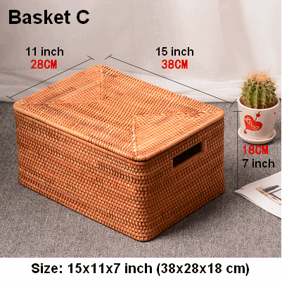 Large Rectangular Storage Baskets for Bathroom, Wicker Storage Basket with Lid, Extra Large Storage Baskets for Clothes, Storage Baskets for Shelves-Paintingforhome