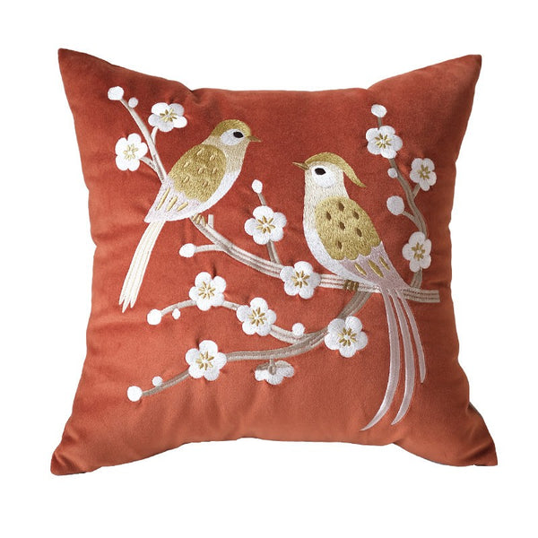 Modern Throw Pillows for Bedroom, Decorative Pillows for Couch, Vintage Decorative Pillows, Embroidered Birds Cushion, Decorative Pillow Arrangement Ideas for Couch-Paintingforhome