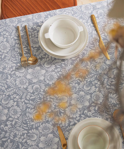 Farmhouse Table Cloth, Wedding Tablecloth, Dining Room Flower Pattern Table Cloths, Square Tablecloth for Round Table, Cotton Rectangular Table Covers for Kitchen-Paintingforhome