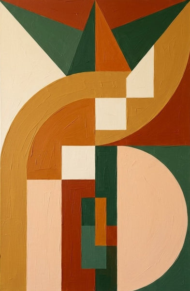 Extra Large Modern Canvas Art, Yellow, Dark Green, Brown- Red, Warm Earth Tones Geometric Pattern Abstract Artwork, Abstract Wall Art Paintings