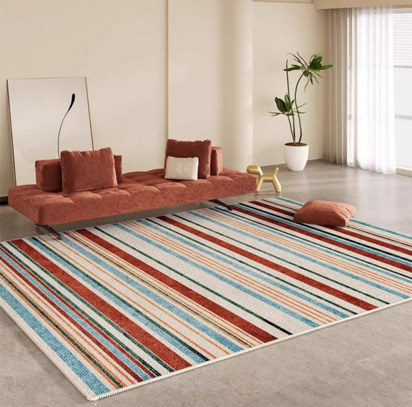 Colorful Modern Rugs under Dining Room Table, Abstract Area Rugs for Living Room, Modern Carpets for Kitchen, Geometric Contemporary Modern Rugs Next to Bed-Paintingforhome