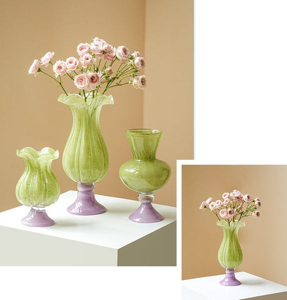 Modern Glass Vase for Flowers, Mid Century Glass Vases, Handmade Modern Vases for Living Room, Unique Decorative Glass Vase, Centerpiece Contemporary Vases on Table-Paintingforhome