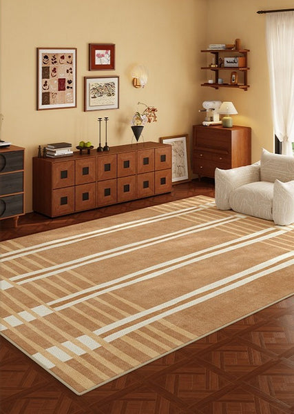 Geometric Modern Rugs for Dining Room, Large Modern Rugs for Living Room, Bedroom Modern Rugs, Cream Color Contemporary Modern Rugs-Paintingforhome