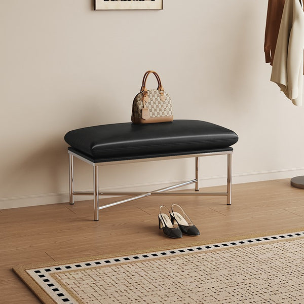 Modern Shoe Changing Ottoman, Upholstered Shoe Bench, Contemporay Bedroom Bench, Narrow Entryway Bench, Mid-Century Hall Bench, Luxury Genuine Leather Entry Bench-Paintingforhome