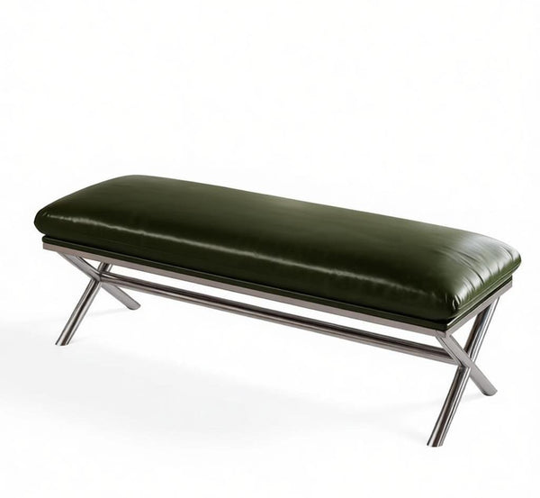 Luxury Genuine Leather Entry Bench, Upholstered Shoe Bench, Contemporay Bedroom Bench, Narrow Entryway Bench, Modern Shoe Changing Ottoman, Mid-Century Hall Bench-Paintingforhome